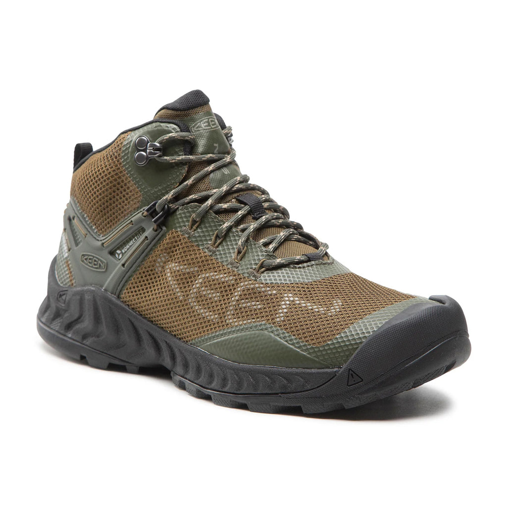 Keen NXIS EVO Mid Mesh Men's Lightweight Waterproof Hiking Sneakers#color_forest night dark olive