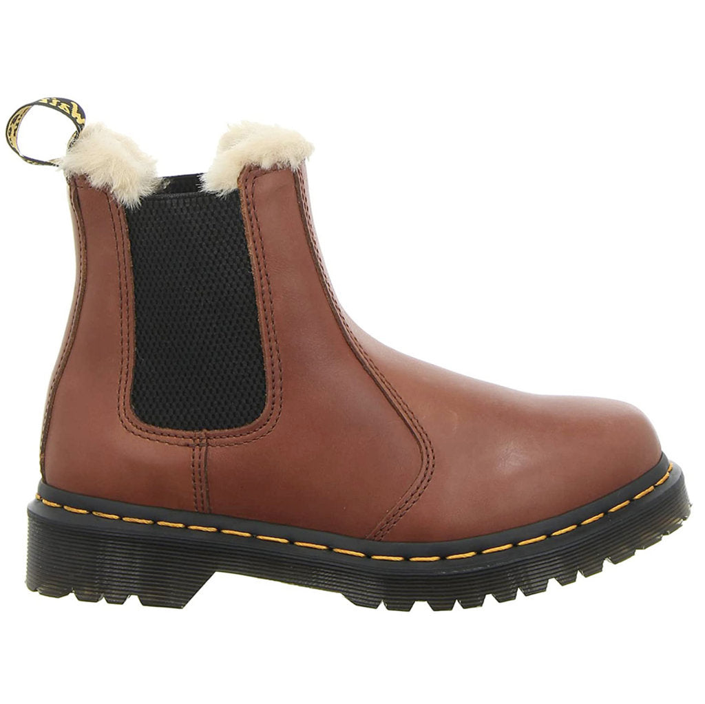 Dr. Martens 2976 Leonore Fur-Lined Bornished Leather Women's Chelsea Boots#color_saddle tan