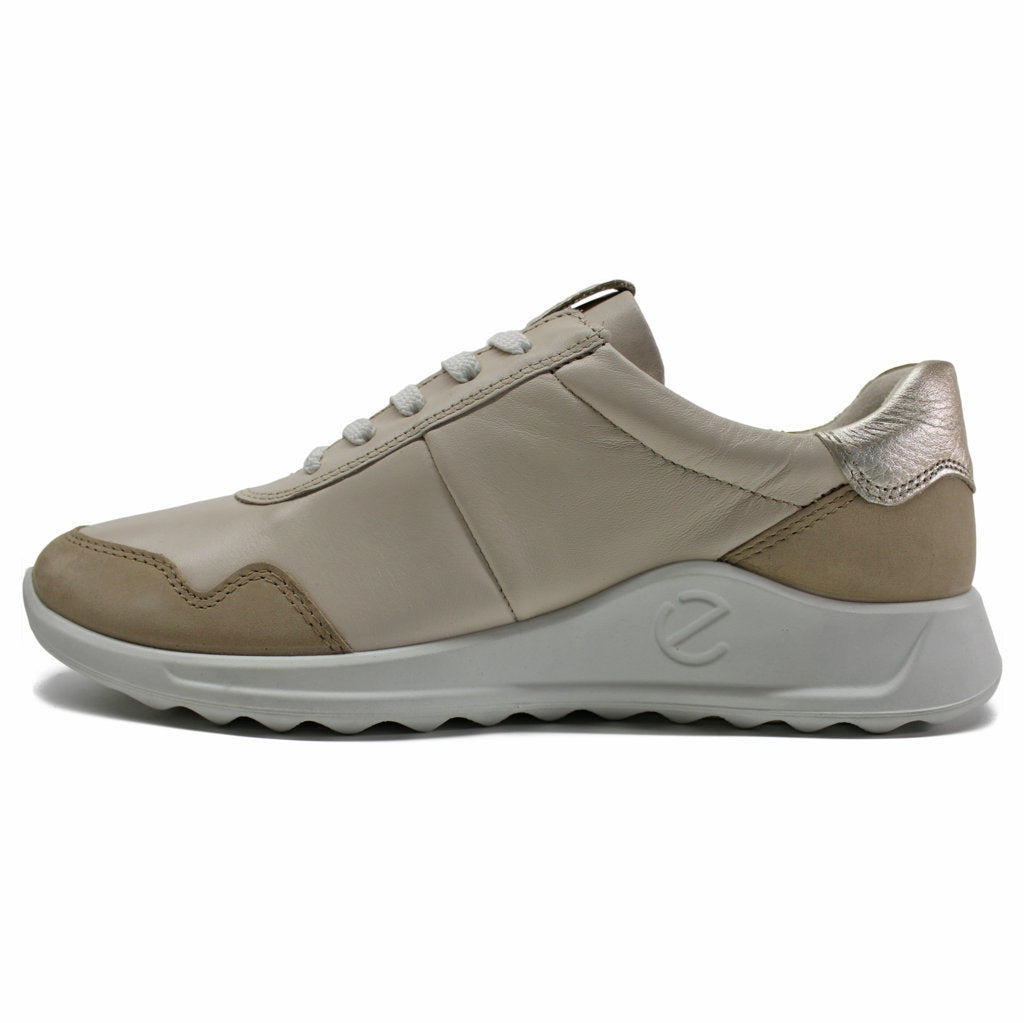 Ecco Flexure Runner 292453 Full Grain Leather Womens Sneakers#color_beige limestone pure white gold