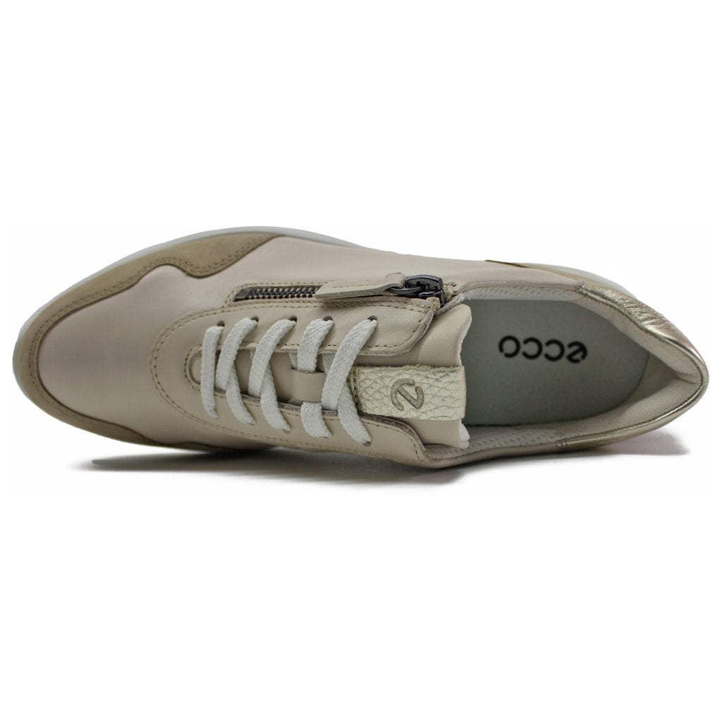 Ecco Flexure Runner 292453 Full Grain Leather Womens Sneakers#color_beige limestone pure white gold