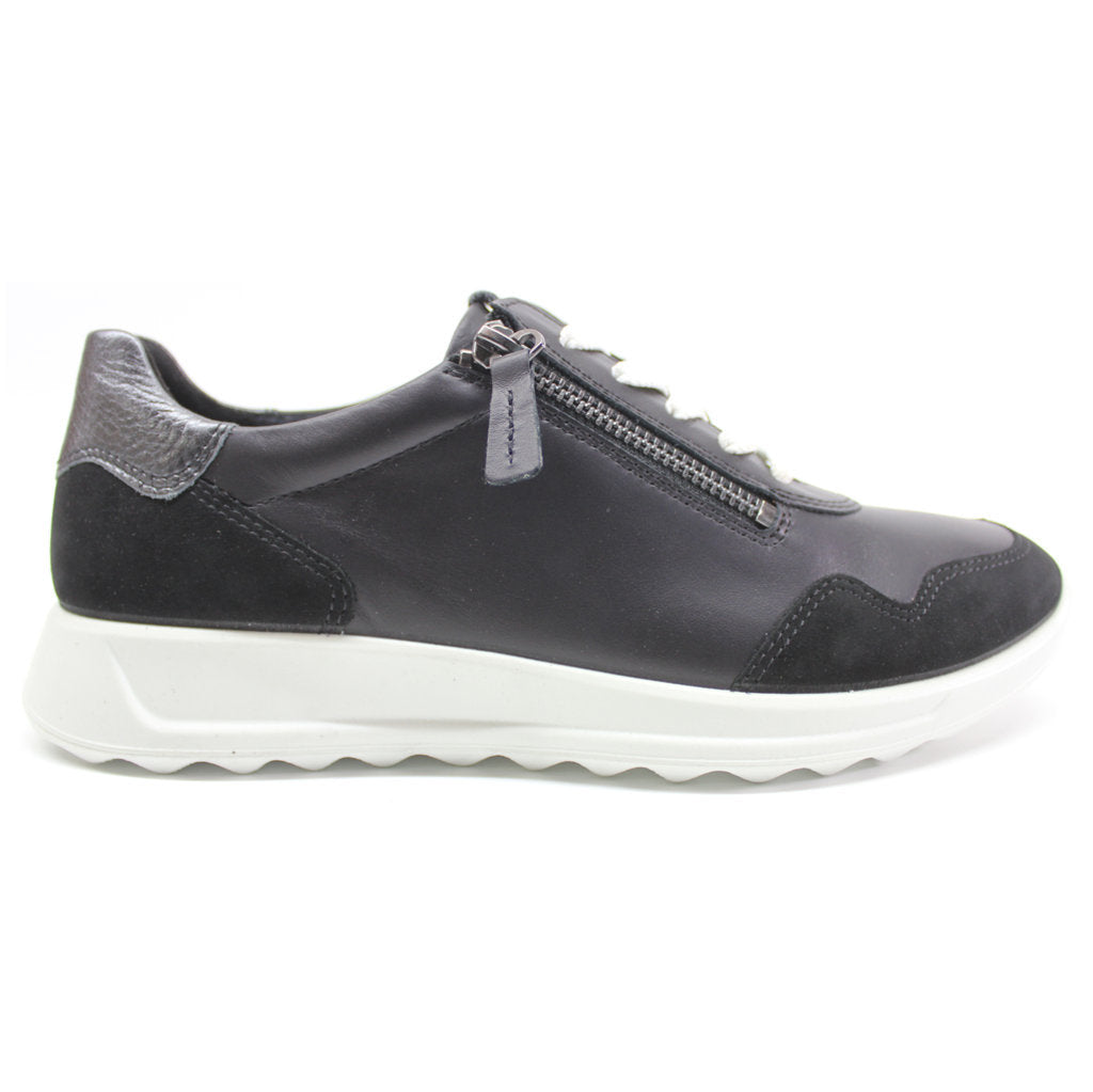 Ecco Flexure Runner 292453 Full Grain Leather Womens Sneakers#color_black black silver heavy