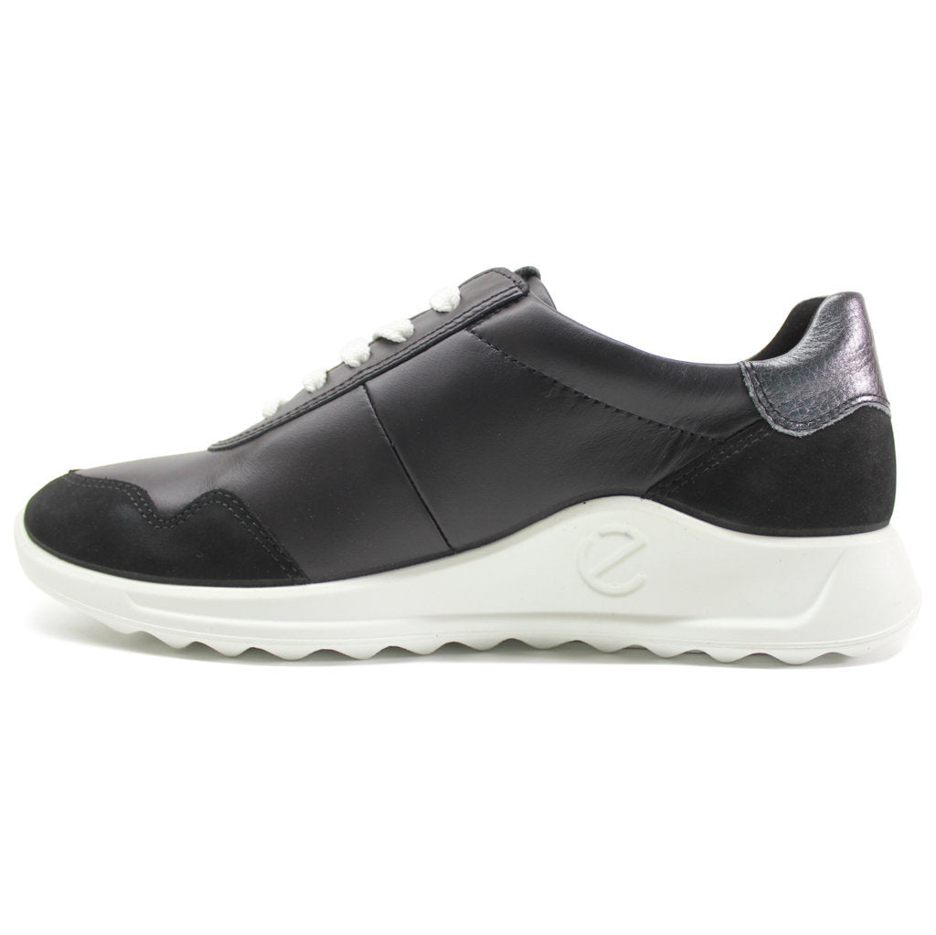 Ecco Flexure Runner 292453 Full Grain Leather Womens Sneakers#color_black black silver heavy