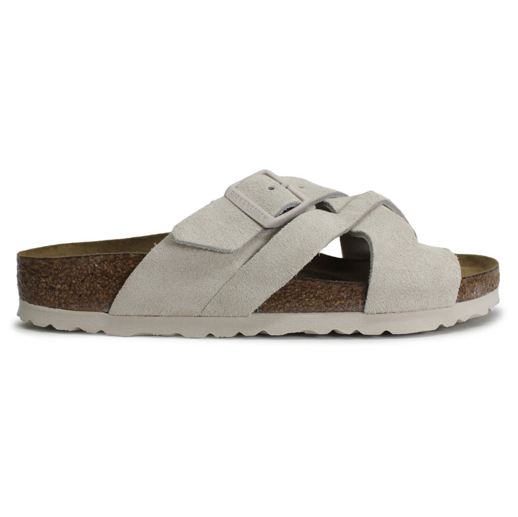 Birkenstock Lugano Suede Leather Unisex Sandals#color_modern suede antique white