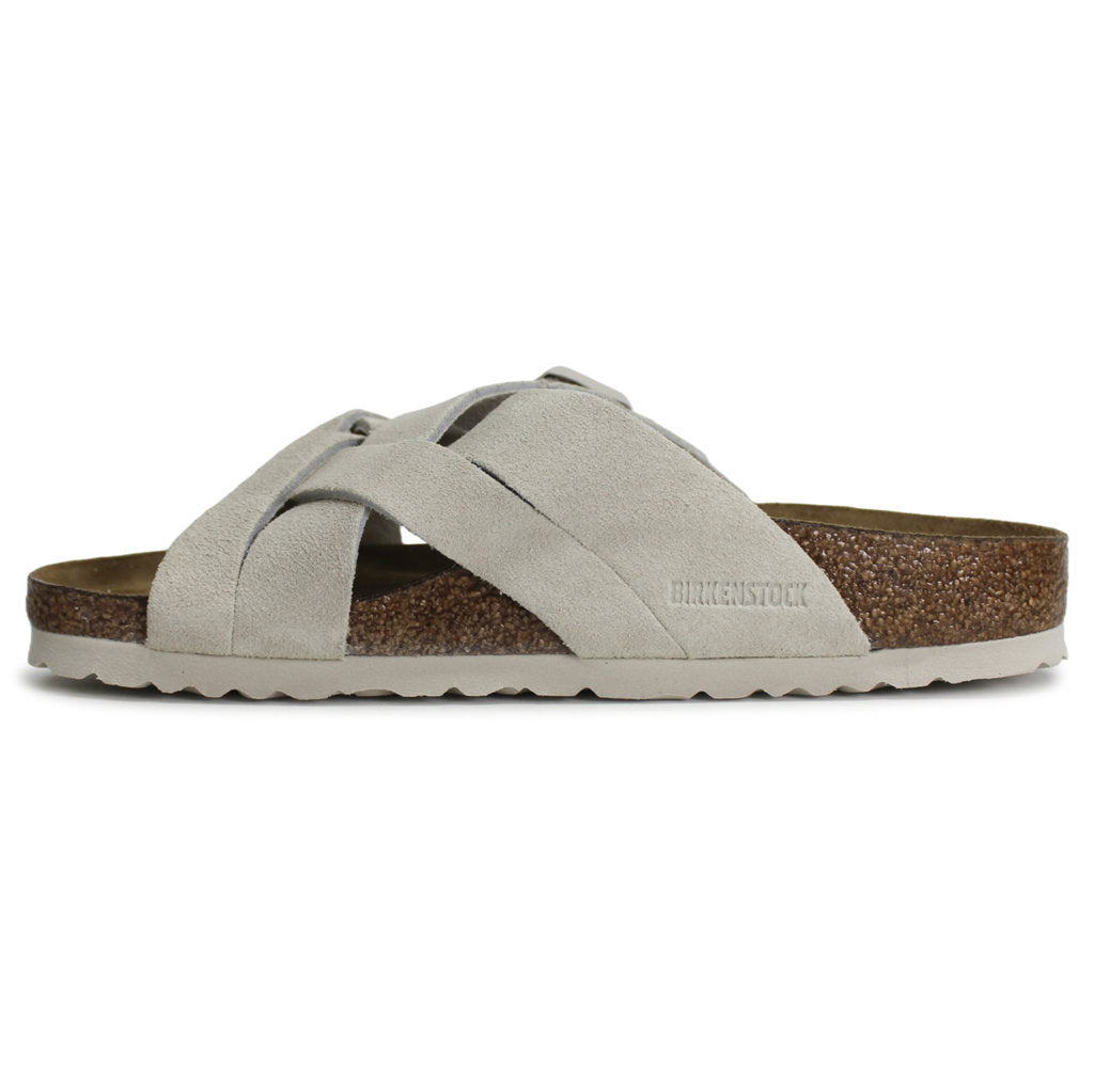 Birkenstock Lugano Suede Leather Unisex Sandals#color_modern suede antique white